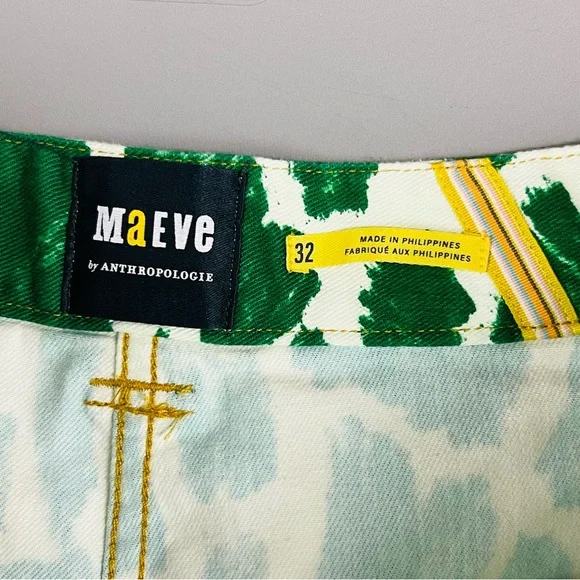 Maeve Anthropologie 32 Shorts Green White Gardener Cargo High Rise Abstract - Picture 6 of 9